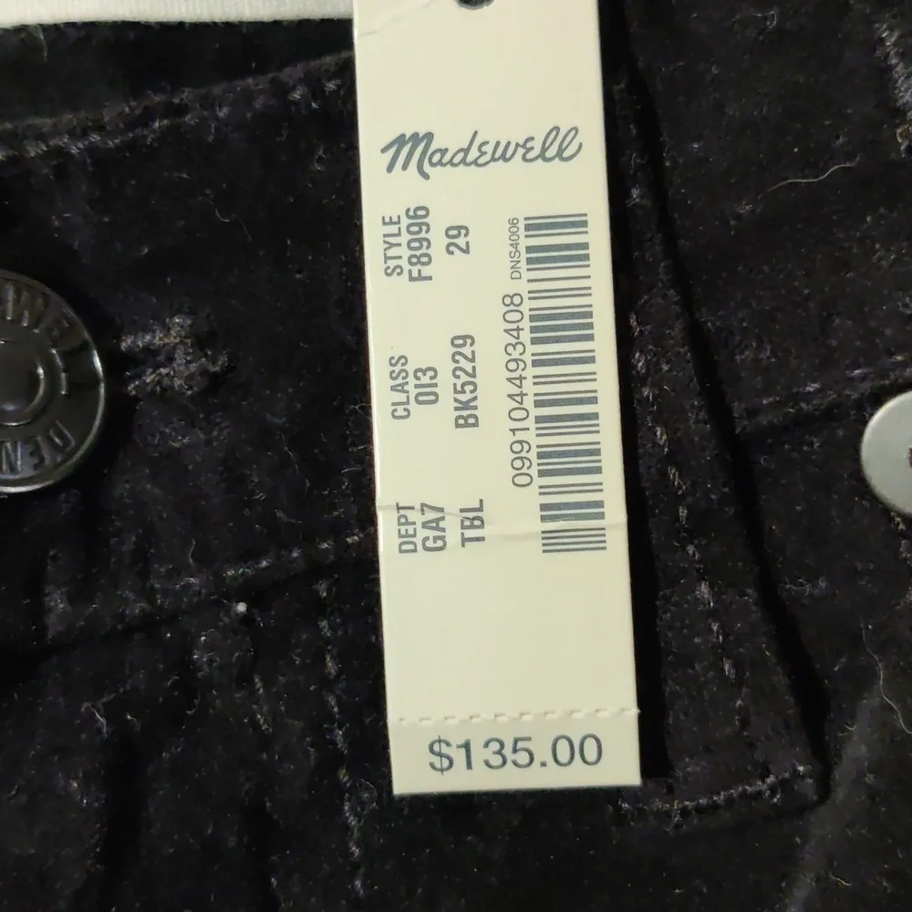 Madewell 9" Super Skinny Black Velvet Jeans NWT Size 29 - Picture 3 of 7